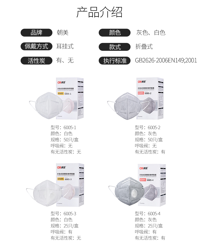 朝美6005-4 KN95帶閥防塵口罩圖片8