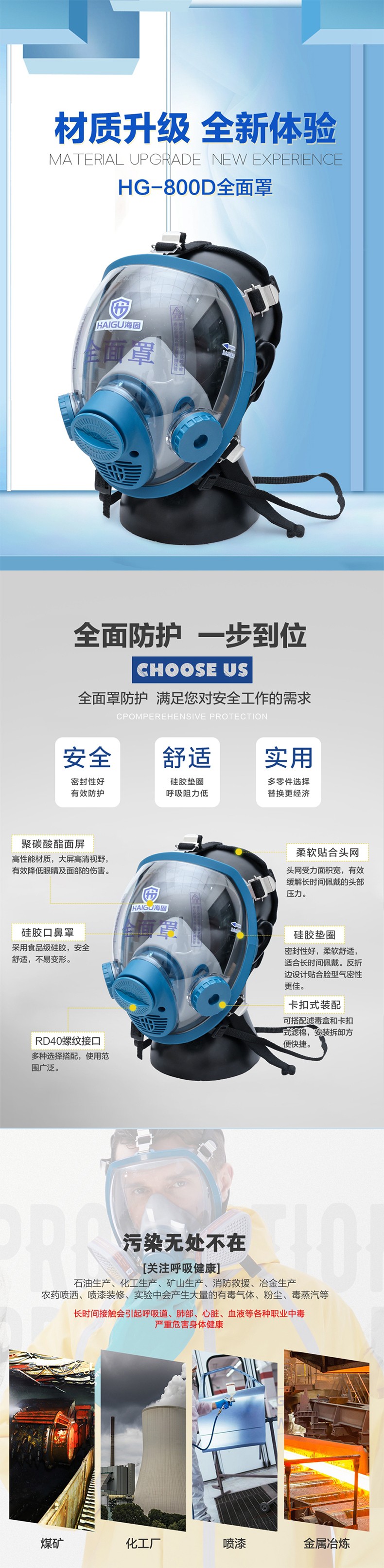 海固800D全面罩+HG-ABS/P-H2S-1濾毒罐 硫化氫活性炭防毒面具圖片