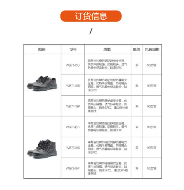 華信吉豹WB7345S防砸防靜電中幫安全鞋圖片4