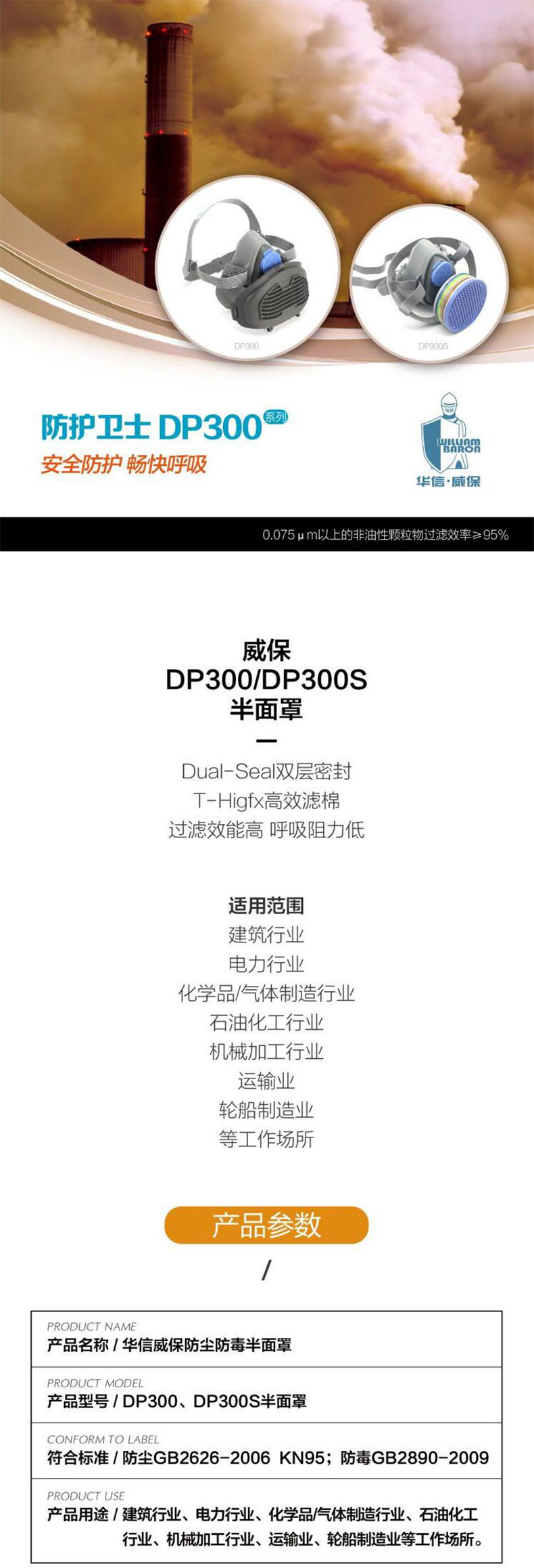 華信威保DP300S防塵防毒半面罩圖片1