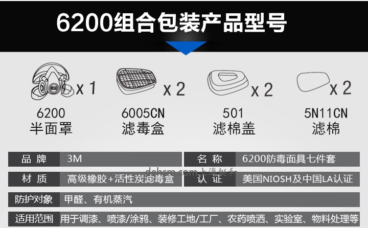 3M6200+6005防有機(jī)氣體及甲醛防毒面具組合部件