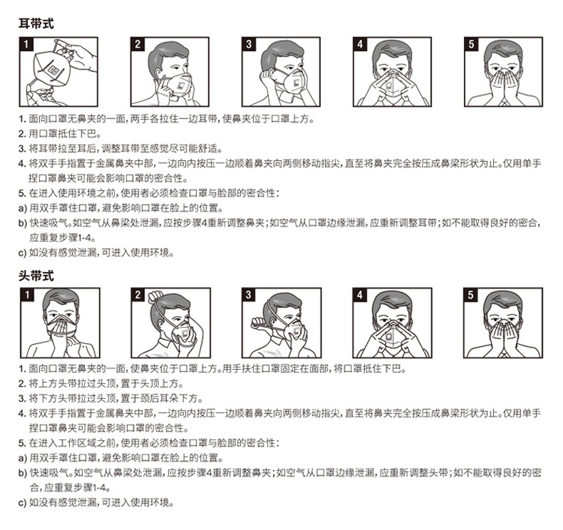 3M9001v折疊式帶閥防塵口罩佩戴方法圖示